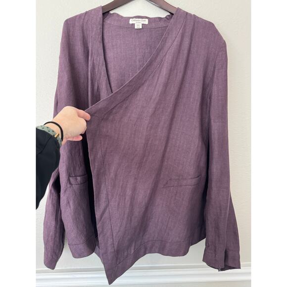 Coldwater Creek 100% Linen Purple Herringbone‎ Open Front Cardigan Size XL/ 18 - Picture 2 of 7